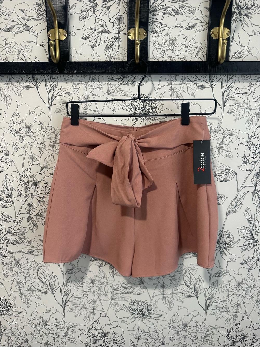 2Sable Dusty Rose Tie-Front High Waist Shorts